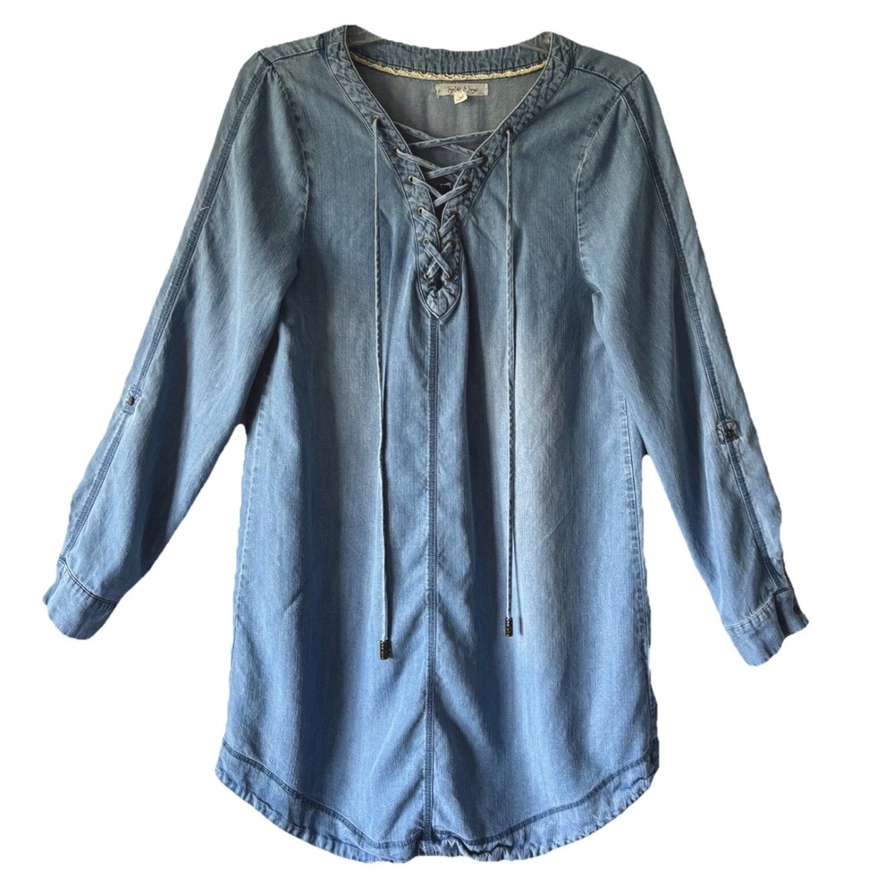 Taylor & Sage Lace Up Tie Denim Dress Sz M